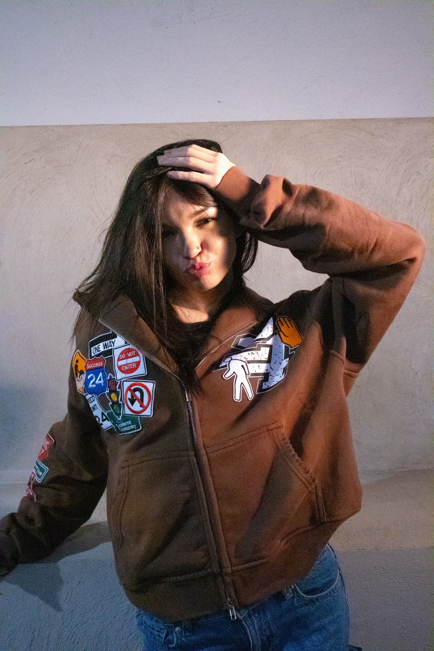 "ROAD TO SUCCESS" BROWN ZIP UP